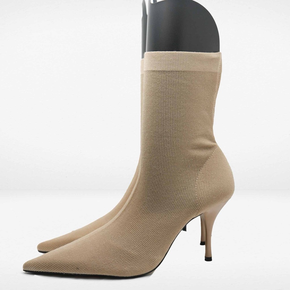 NWOT ZARA Chic Tan Sock Boots with Stiletto Heel